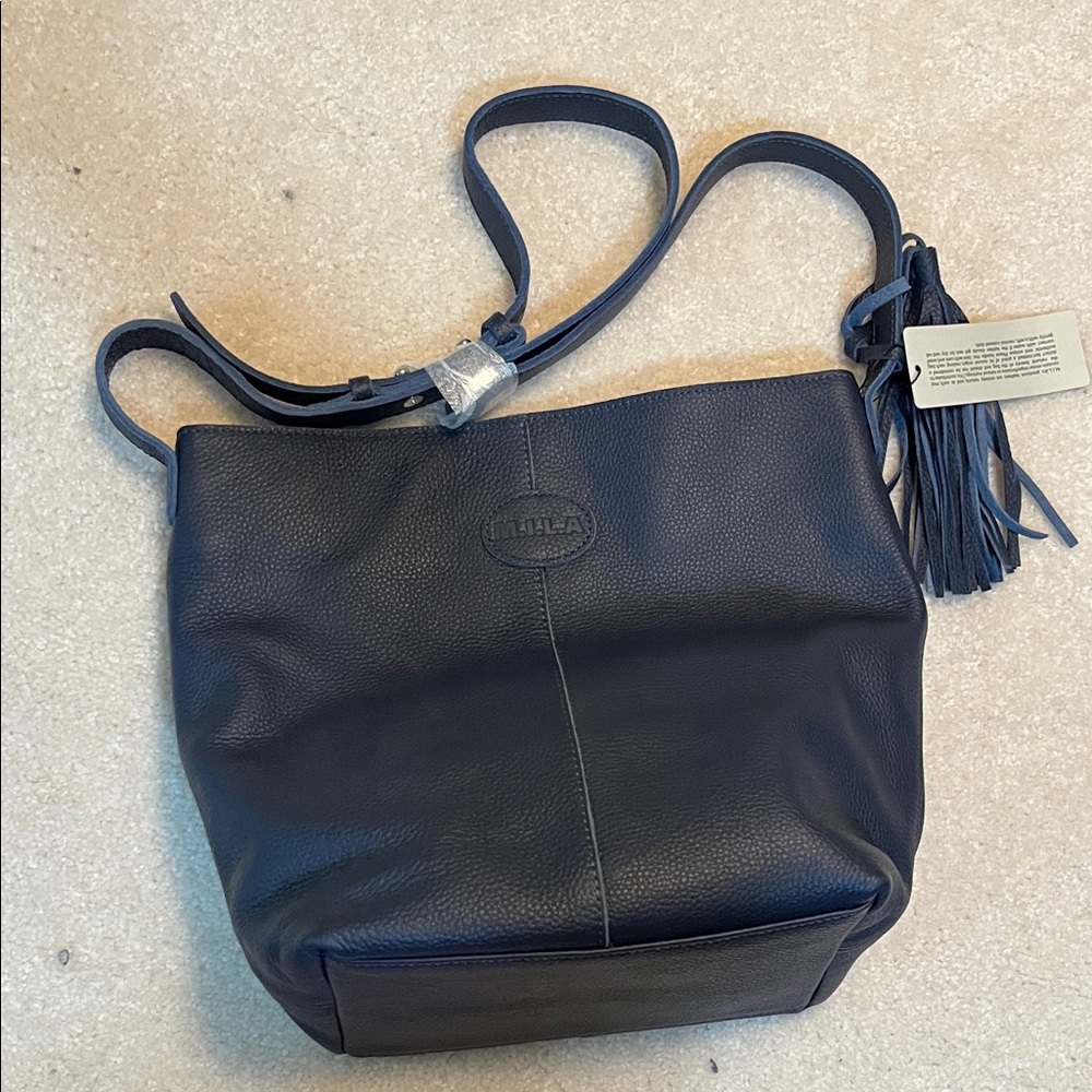 Navy Blue Leather Shoulder Bag